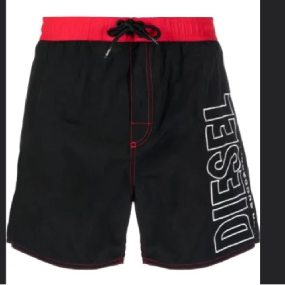 Diesel Black Swim Shorts with Red Trim